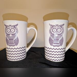 Home Essentials Set Of 2 Retro Owl Mugs White & Purple & Deep Purple inside Rare